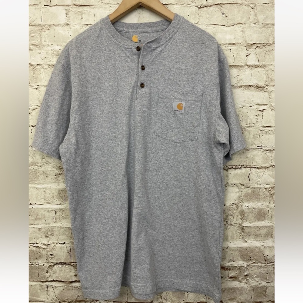 Carhartt Shirt Mens M Short Sleeve Grey Crew Neck Buttons Original Fit Pocket